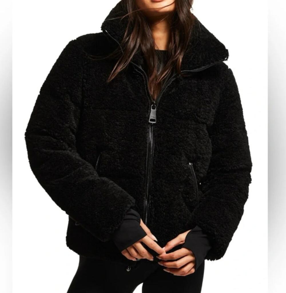 SAM. New York Womens Sophia Zip Sherpa Jacket Size Medium Black